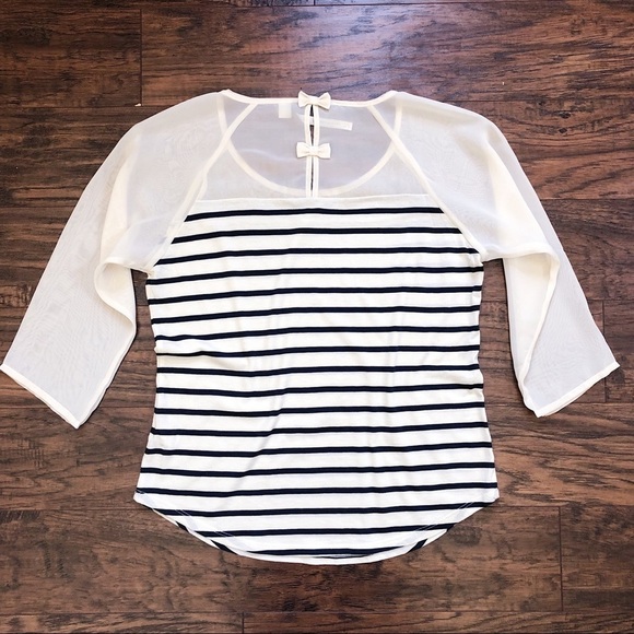 Lauren Conrad • sheer striped navy bow back top tee popover preppy twee - Picture 6 of 7